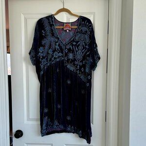 Johnny Was Dylan Blue Boho Embroidered Tunic Dress Size Large